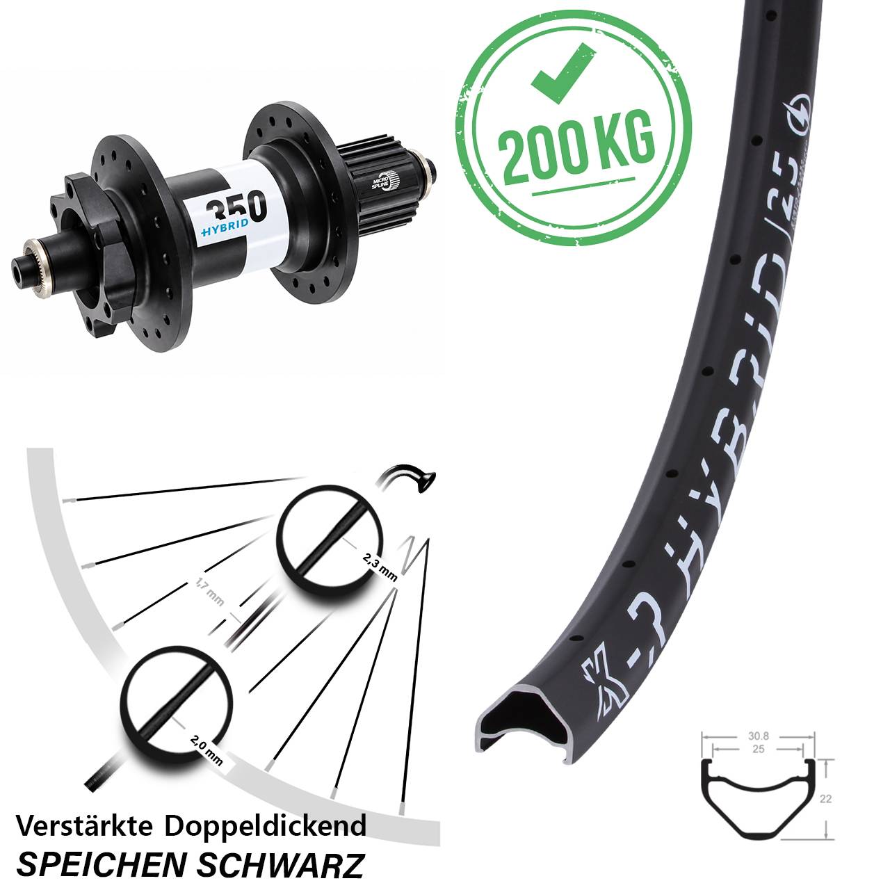 Hinterrad 28 Zoll KX-R Hybrid 25 DT Swiss 350 Micro Spline QR