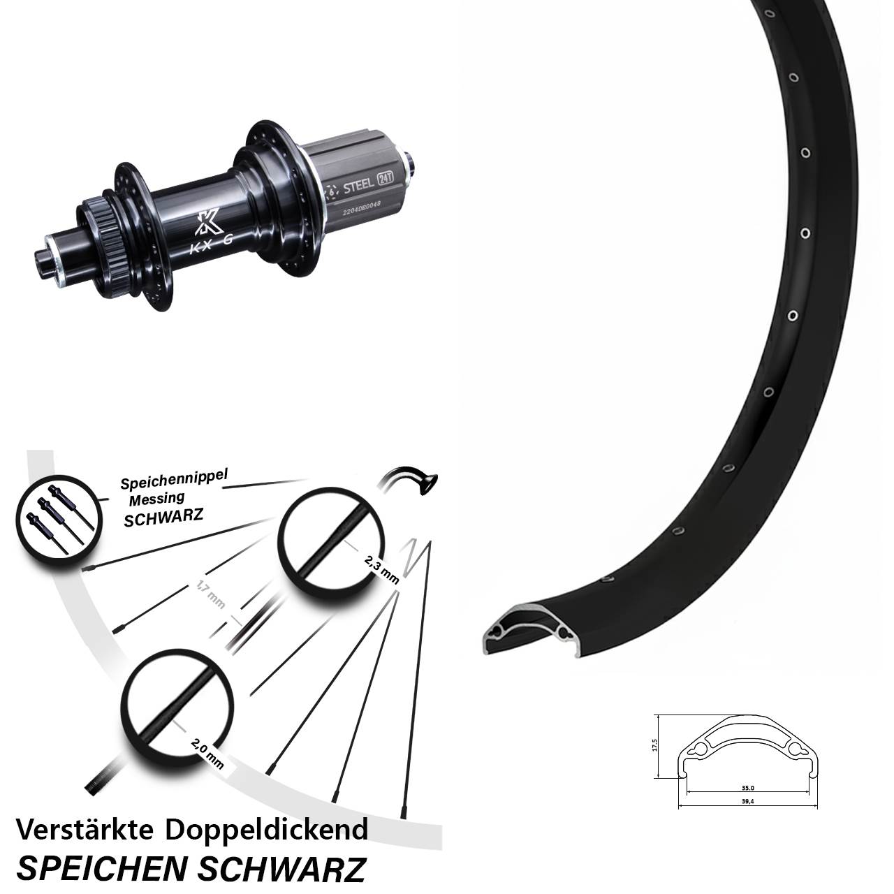29 Zoll Hinterrad Ryde Disc 35 KX-GS verstärkt 8-12 fach QR