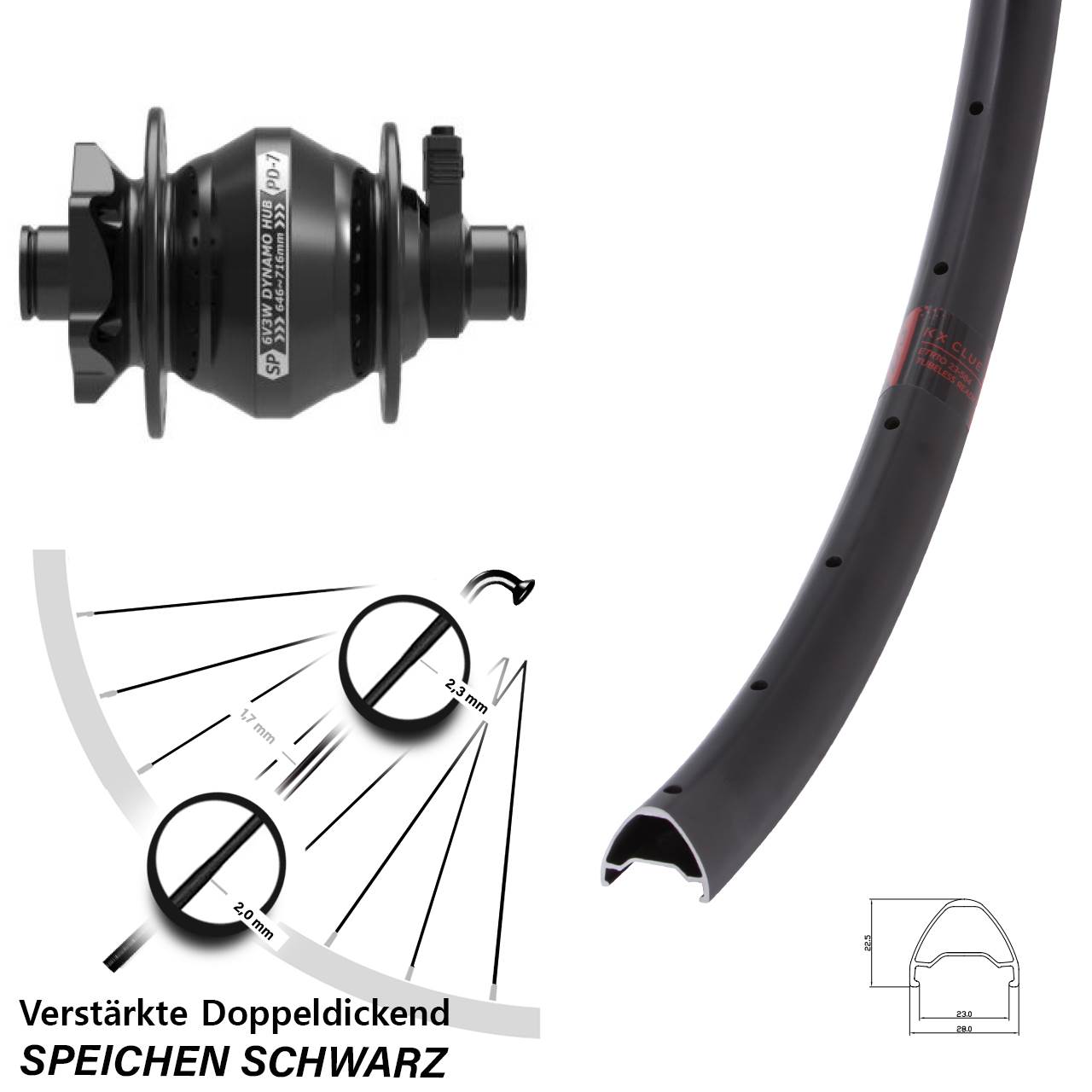 KX Clue Dynamo Shutter PD-7 28 Zoll Disc Vorderrad mit Nabendynamo 12x100