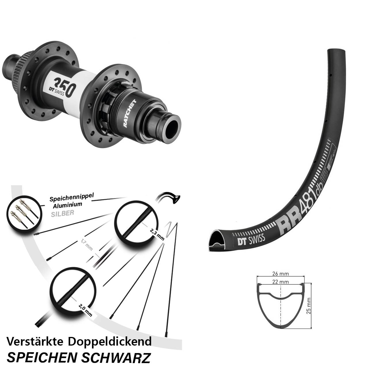28 Zoll DT Swiss RR 481 350 SRAM XD Centerlock Disc Hinterrad 12x142