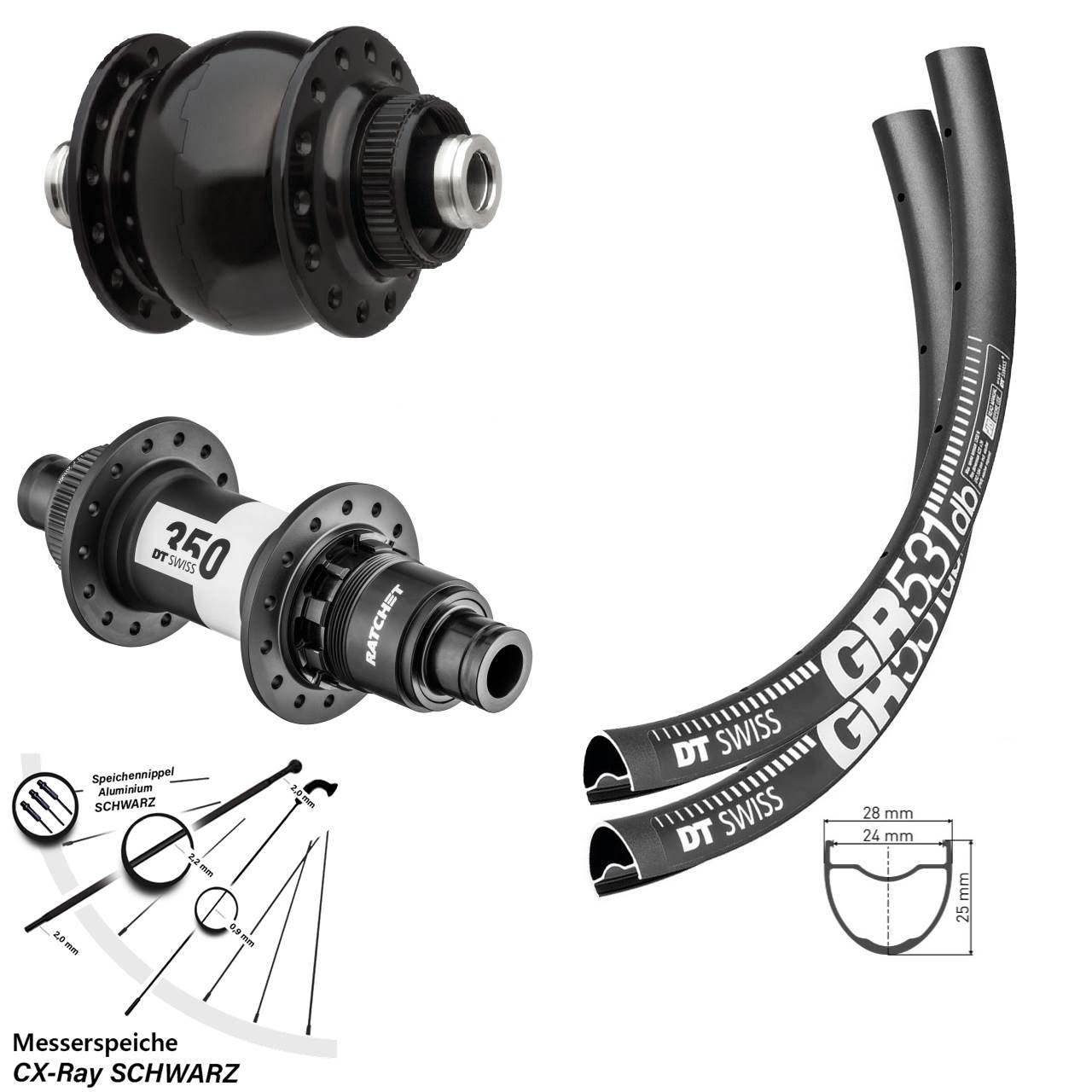 29 Zoll DT Swiss GR531-350 Road SONdelux Laufradsatz Centerlock 12x100/142 XDR CX-Ray