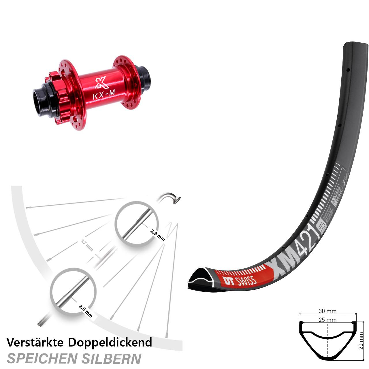 DT Swiss XM 421 KX-M rot 29 Zoll Disc Vorderrad 20x110 non Boost