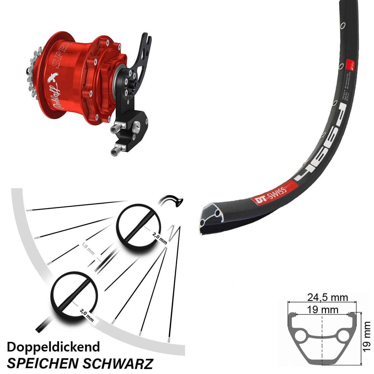Disc Hinterrrad 28-29 Zoll DT Swiss 466 Rohloff Speedhub CC DB PM rot