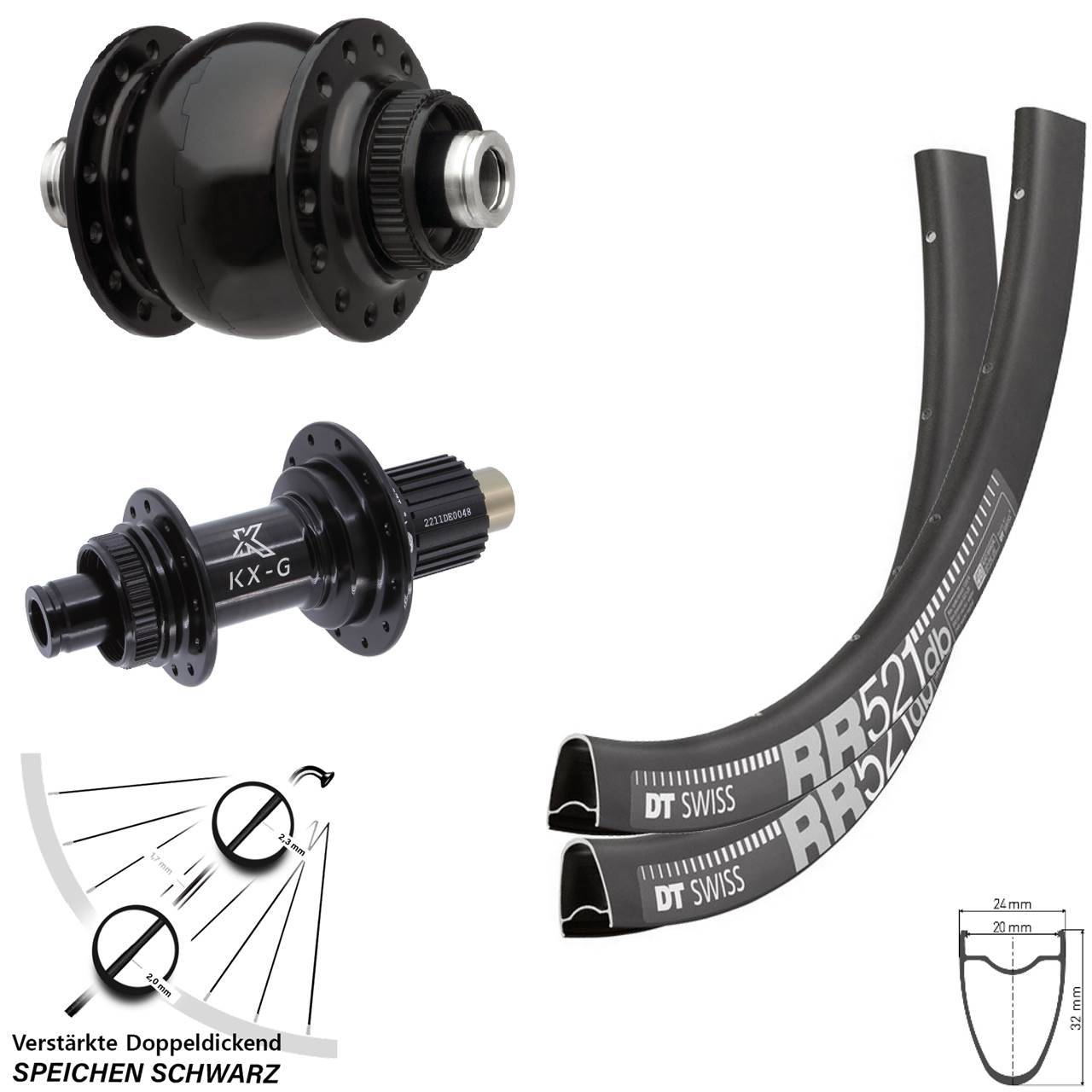 28 Zoll DT Swiss RR 521 KX-G SON 28 Centerlock Laufradsatz 12x100/142 Shimano Micro Spline