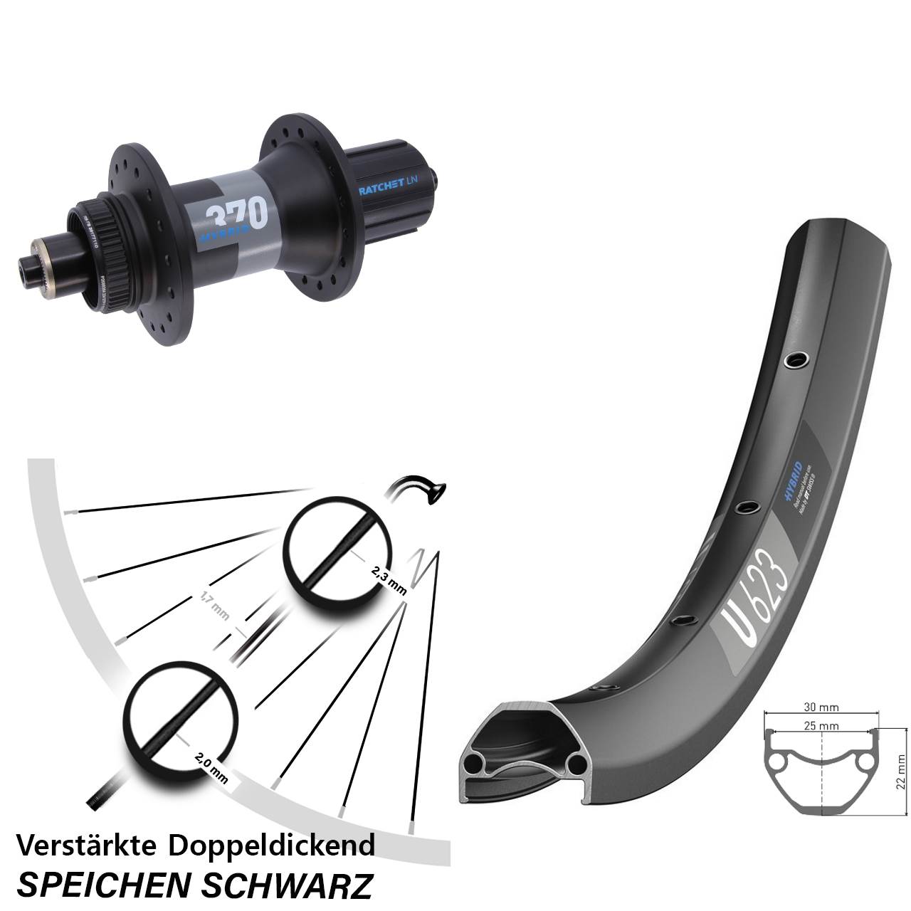 28-29 Zoll DT Swiss U623-370 Hybrid Disc Laufrad QR Boost 8-11 fach HG
