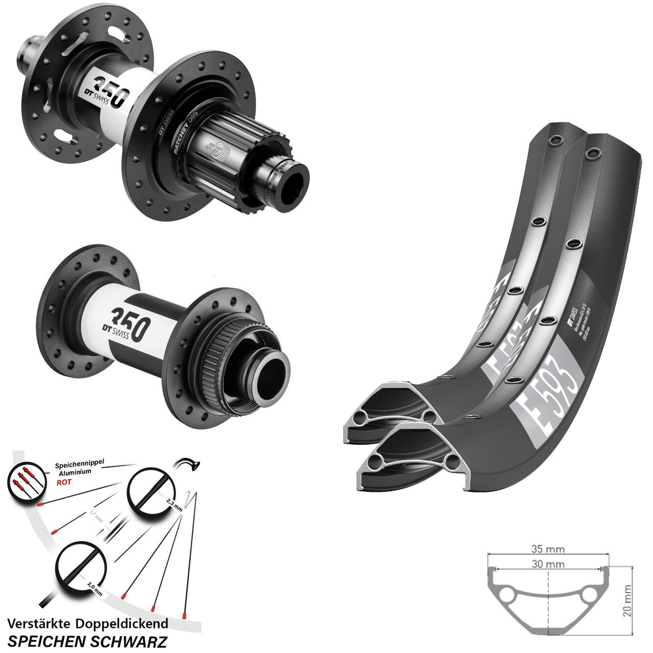DT Swiss E 593-350 DT Swiss 350 DEG 72 29 Zoll Centerlock Laufradsatz Boost Micro Spline