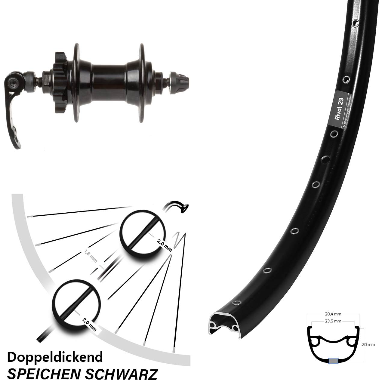 Disc Vorderrad QR 650B Ryde Rival 23 Novatec