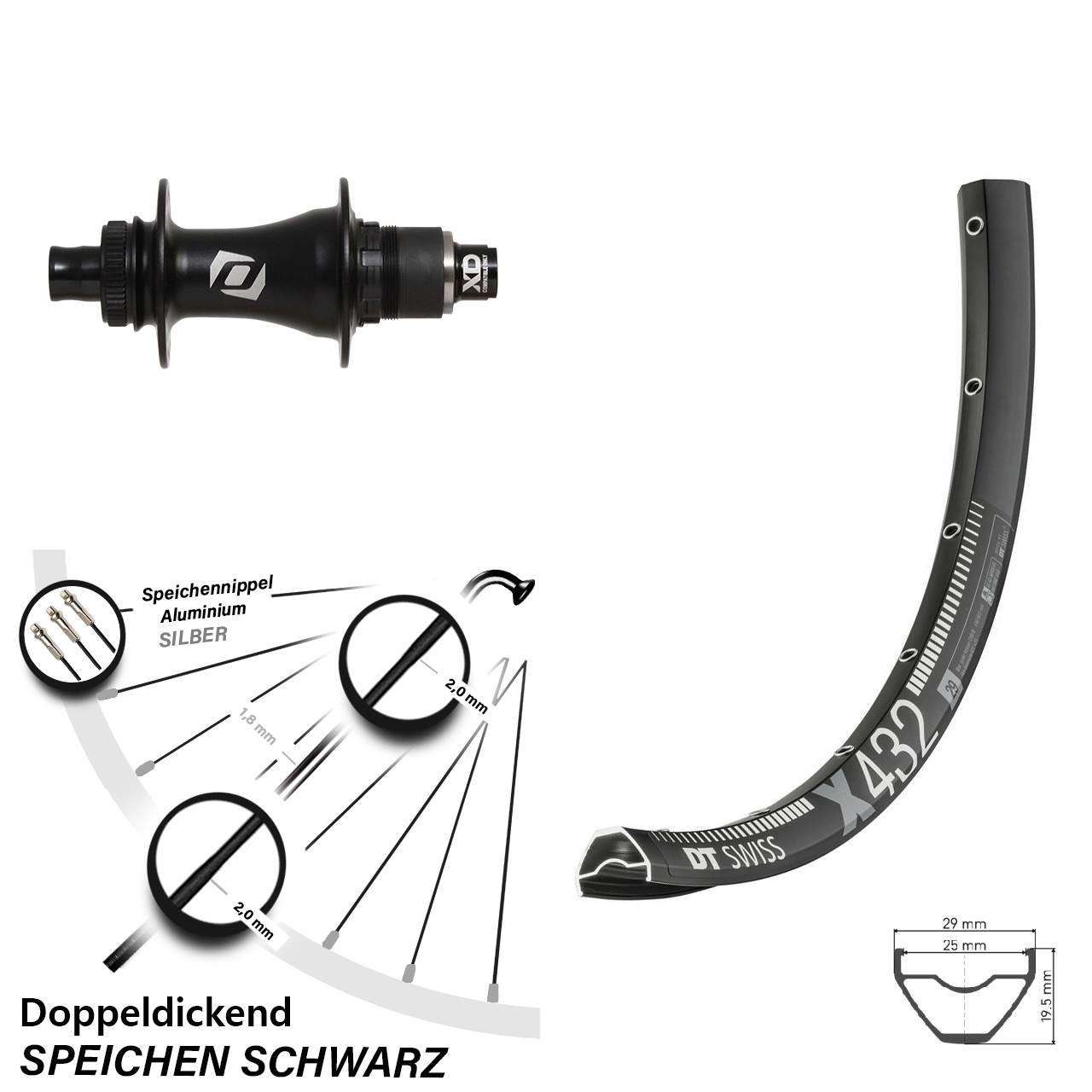 Hinterrad 29 Zoll DT Swiss X 432 Syncros Boost Sram XD Centerlock