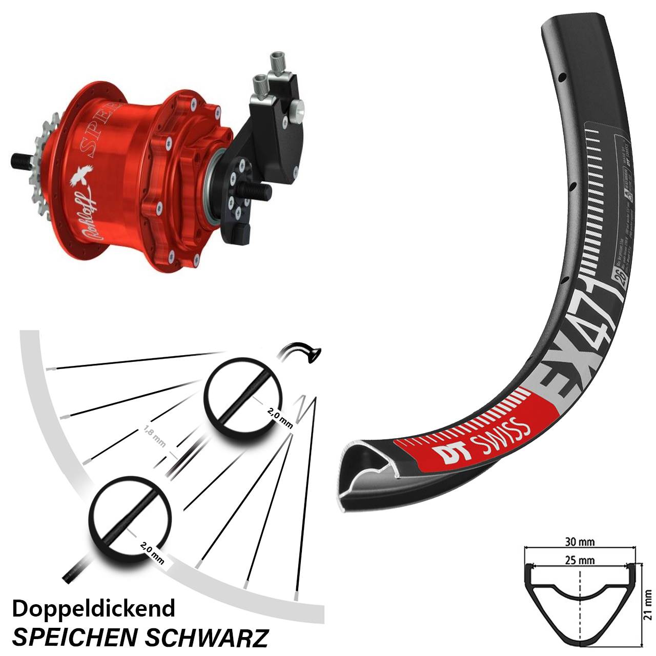 Hinterrad 27,5 Zoll DT Swiss EX 471 Disc Rohloff Speedhub 500/14 TS DB OEM Tandem rot