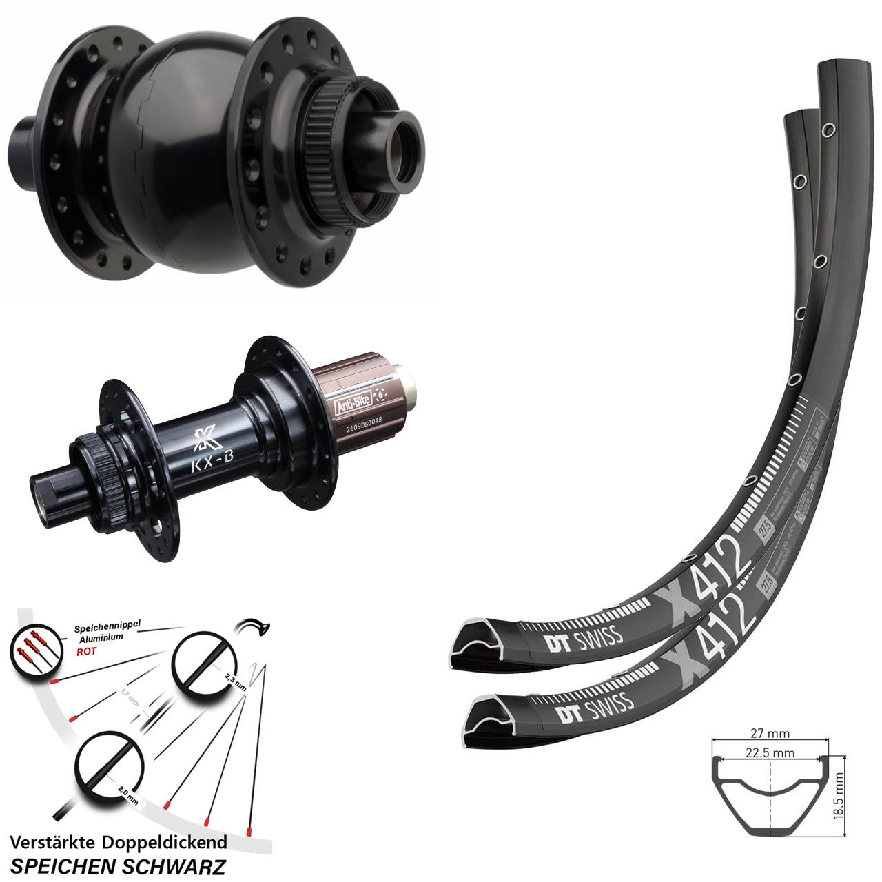 Disc 29 Zoll Laufradsatz DT Swiss X412 KX-B SON 28 8-12 fach HG 15x110 12x148 Boost