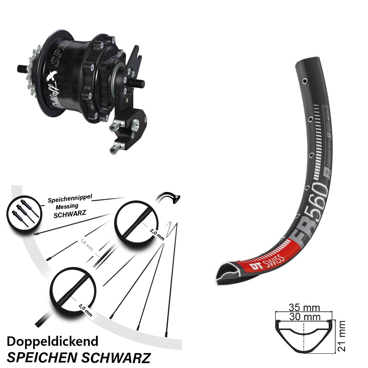 Hinterrad 26 Zoll DT Swiss FR 560 Disc Rohloff Speedhub 500/14 TS DB OEM2 schwarz