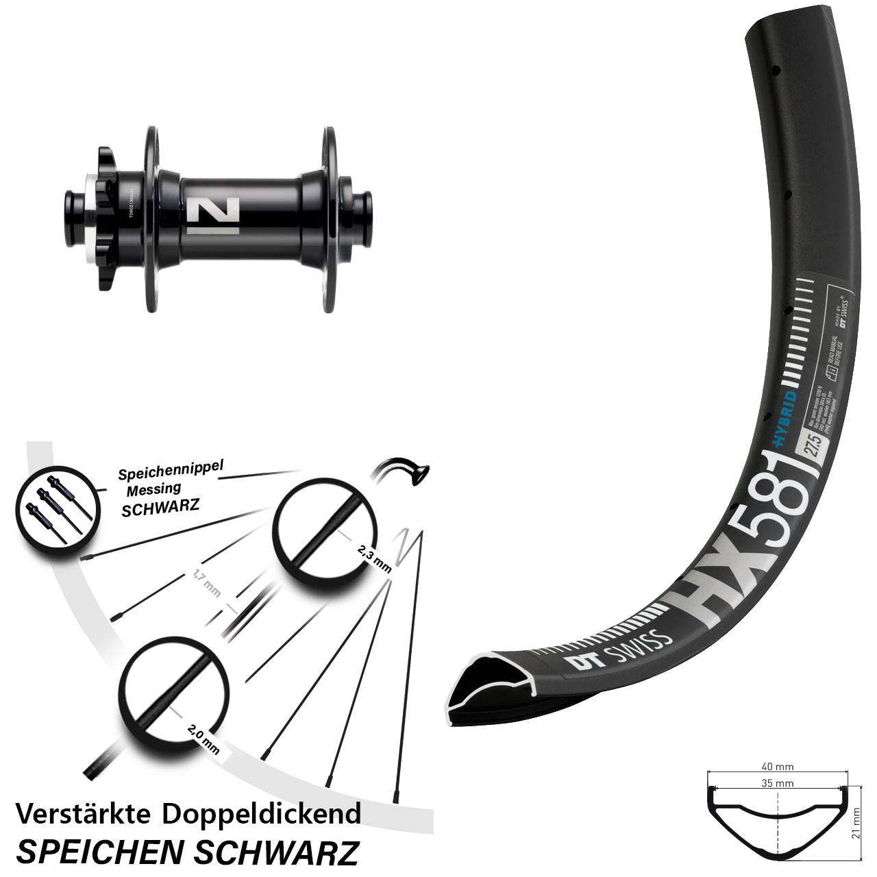DT Swiss HX581 Novatec D041 27,5 Zoll Vorderrad 6-Loch 15x110 Boost