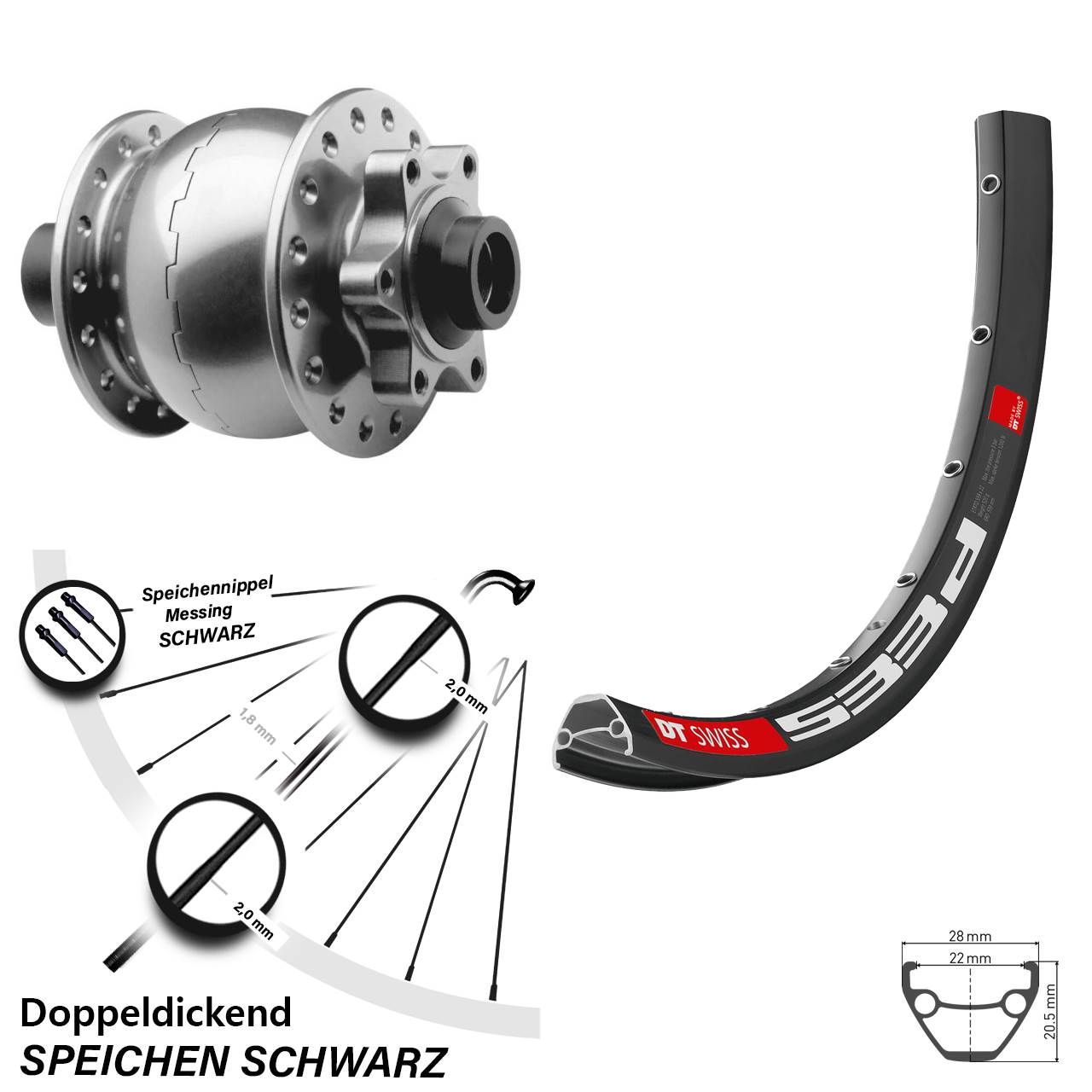 SON 28 DT Swiss 533d 26 Zoll Disc Laufrad mit Nabendynamo 15x100