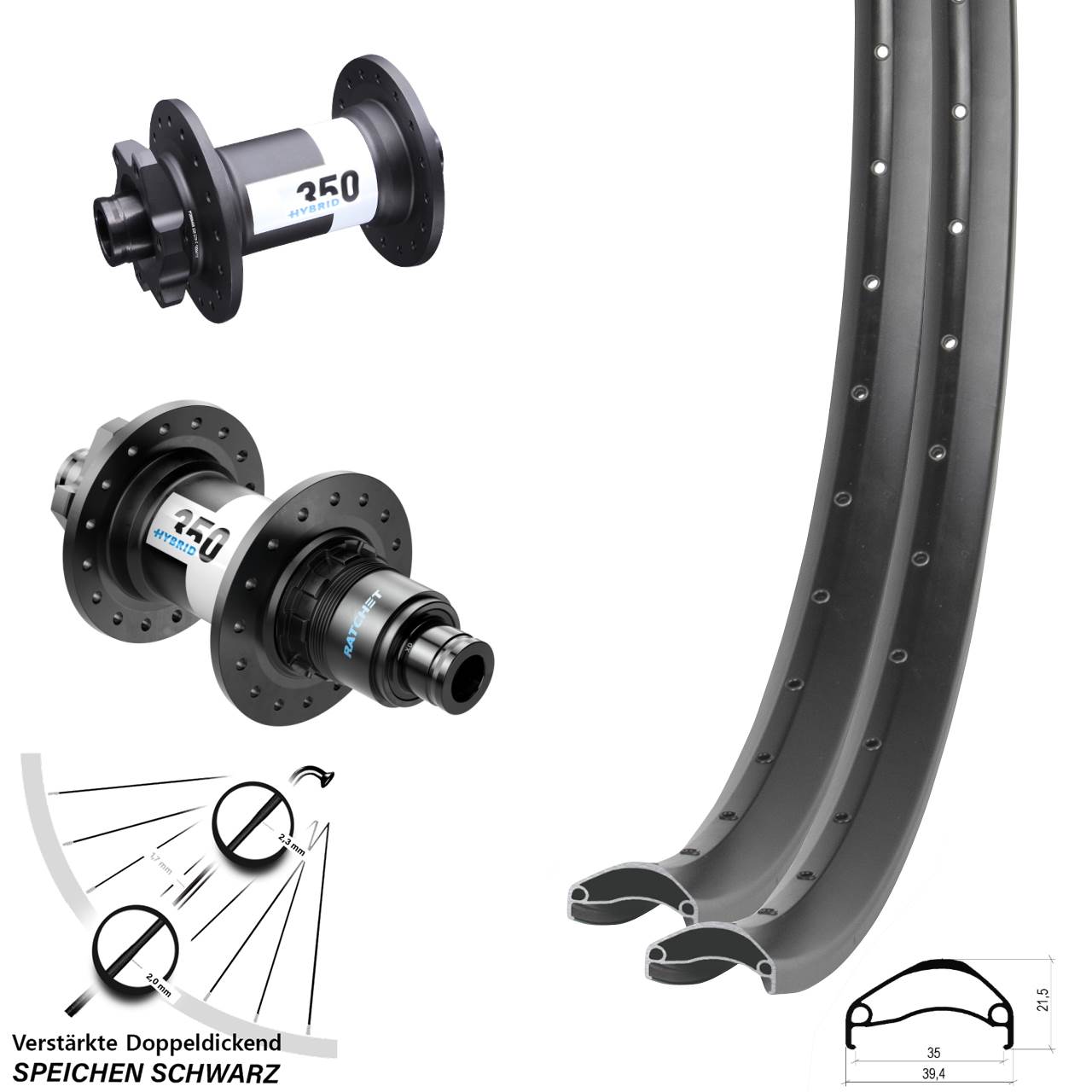 Ambrosio E35 DT Swiss 350 Hybrid 29 Zoll Laufradsatz 6-Loch 15x110 12x148 Boost SRAM XD