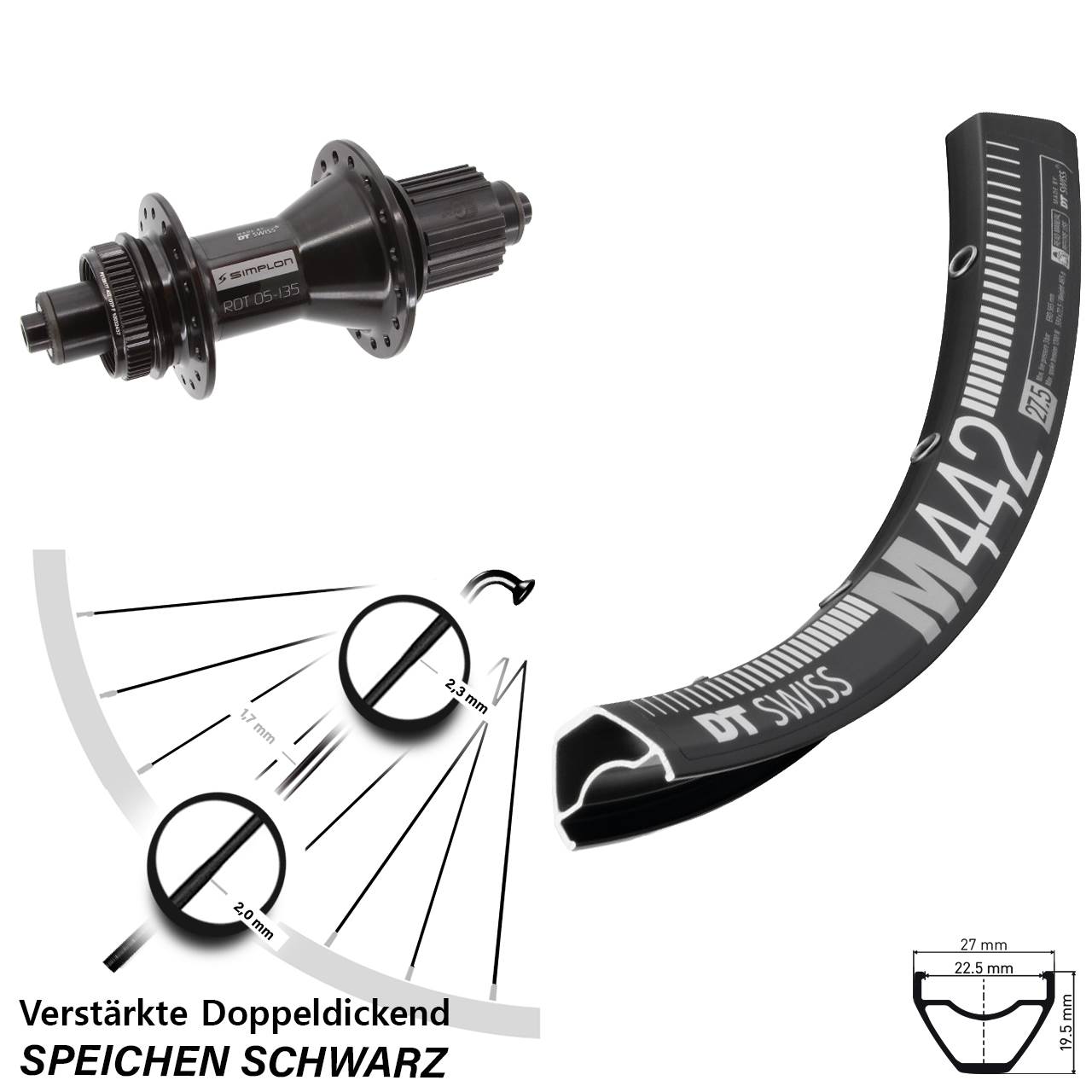 Centerlock Hinterrad QR 28 Zoll DT Swiss M442-370 Hybrid Shimano Micro Spline