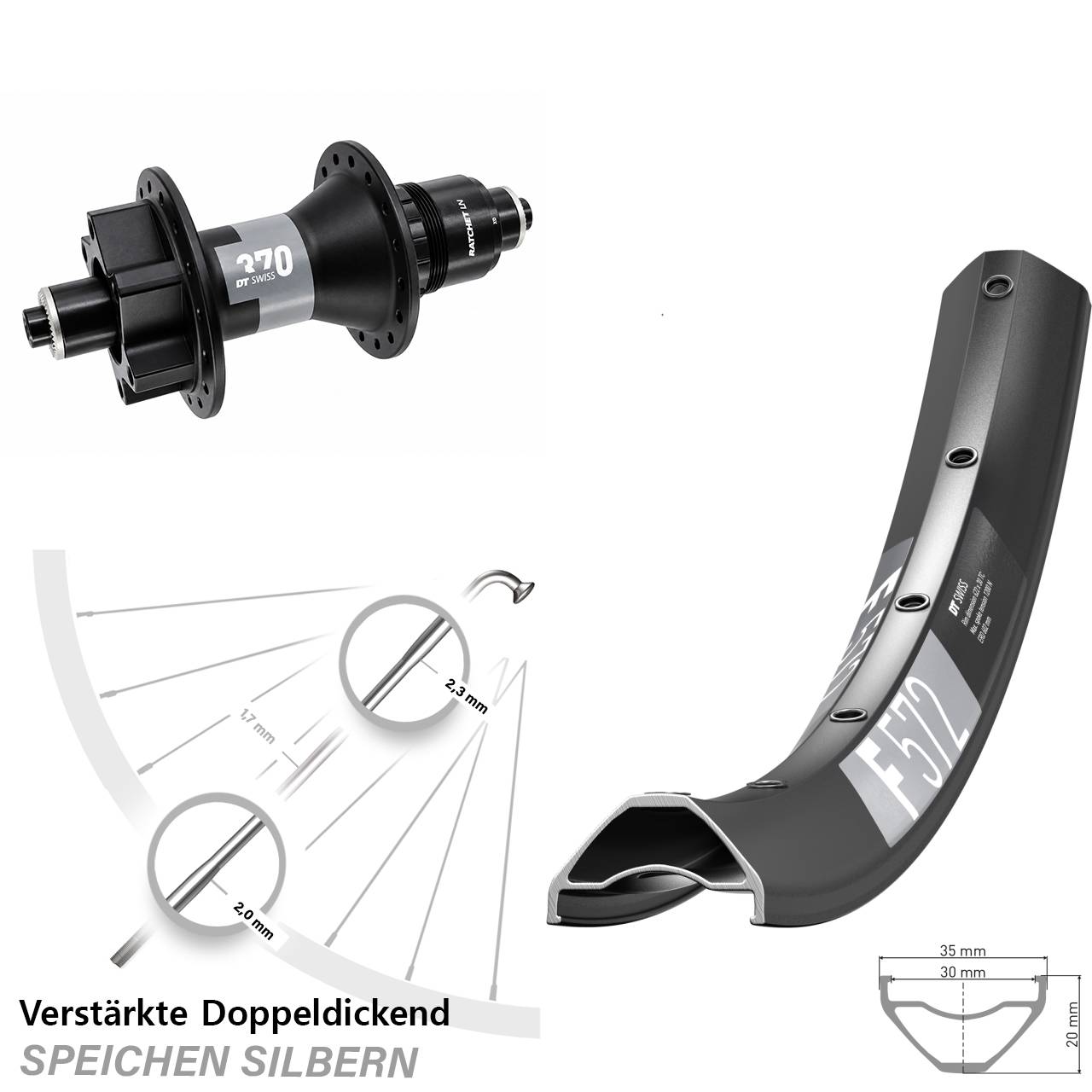 6-Loch Hinterrad 29 Zoll DT Swiss F 572-370 XD für Schnellspanner