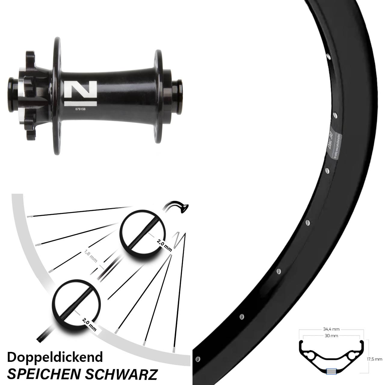 Ryde Disc 30 27,5 Zoll Vorderrad Novatec D791SB 15x100