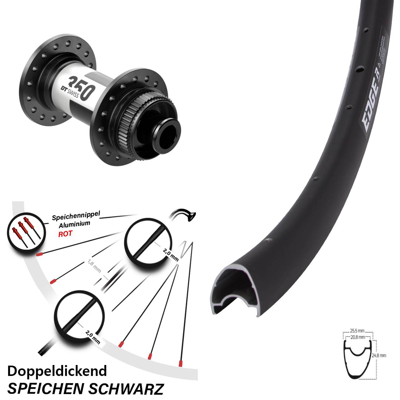 28 Zoll Vorderrad Ryde Edge R25 OS DT Swiss 350 Centerlock Steckachse 12x100 mm
