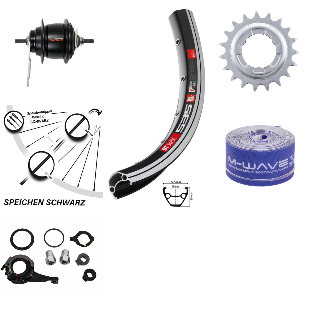 26 Zoll DT Swiss Hinterrad Shimano Nexus 8 Gang Rücktritt schwarz