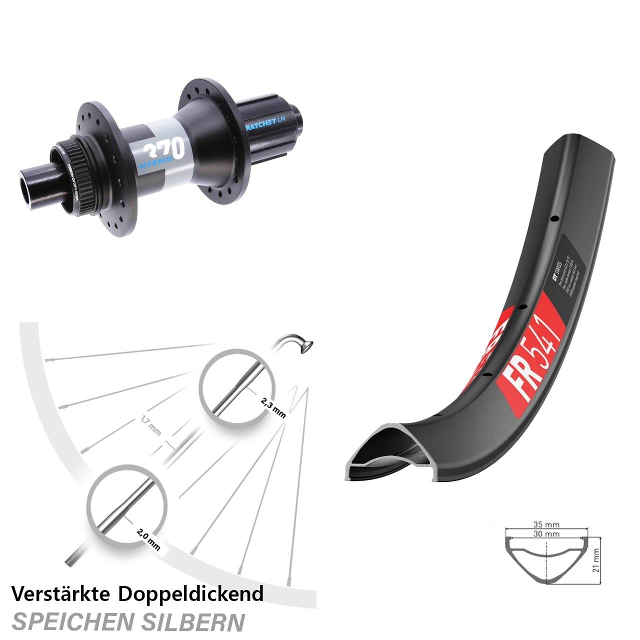 29 Zoll DT Swiss F541-370 Hinterrad Centerlock 12x148 8-11 fach HG