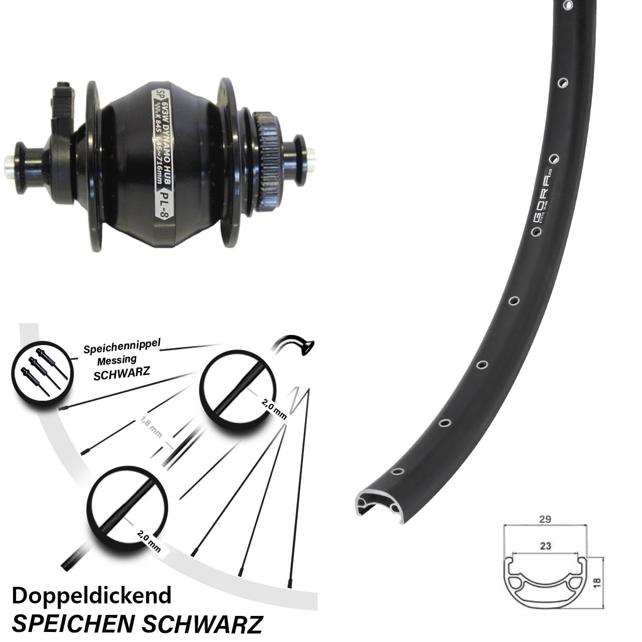 Gora 23 Shutter Precision PL-8 28 Zoll Nabendynamovorderrad Centerlock QR