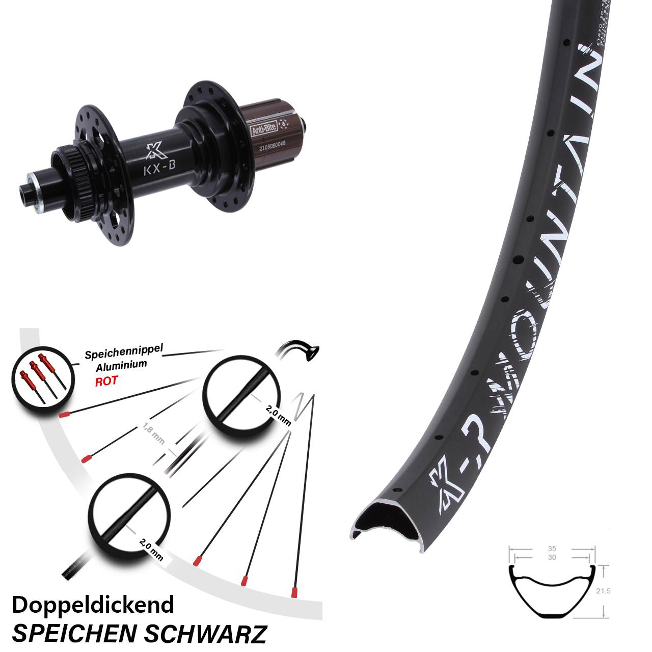 KX-BR Mountain 27,5 Zoll Hinterrad Centerlock QR Boost 8-12 fach HG