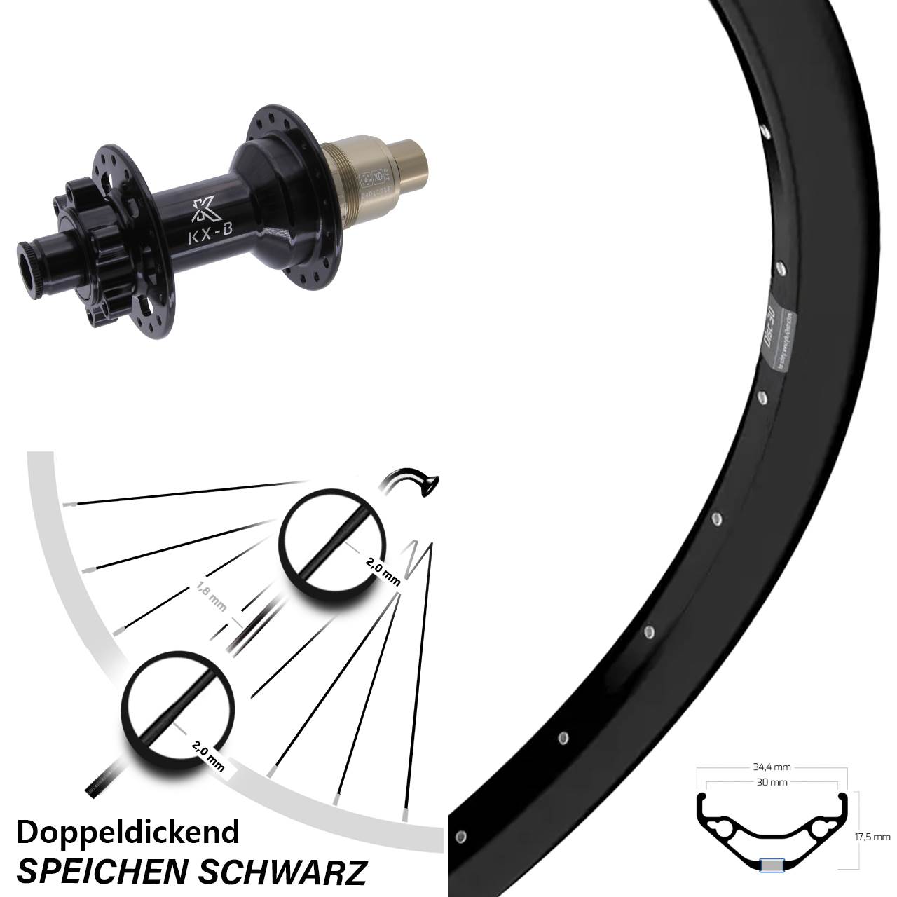 6-Loch Hinterrad 12x148 29 Zoll Ryde Disc 30 KX-B SRAM XD