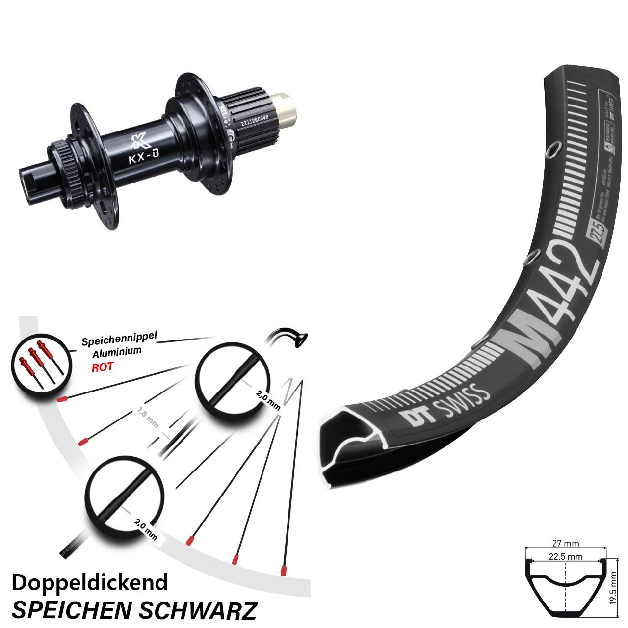 Boost Disc Hinterrad 12x148 28 Zoll DT Swiss M 442 KX-B Shimano Micro Spline