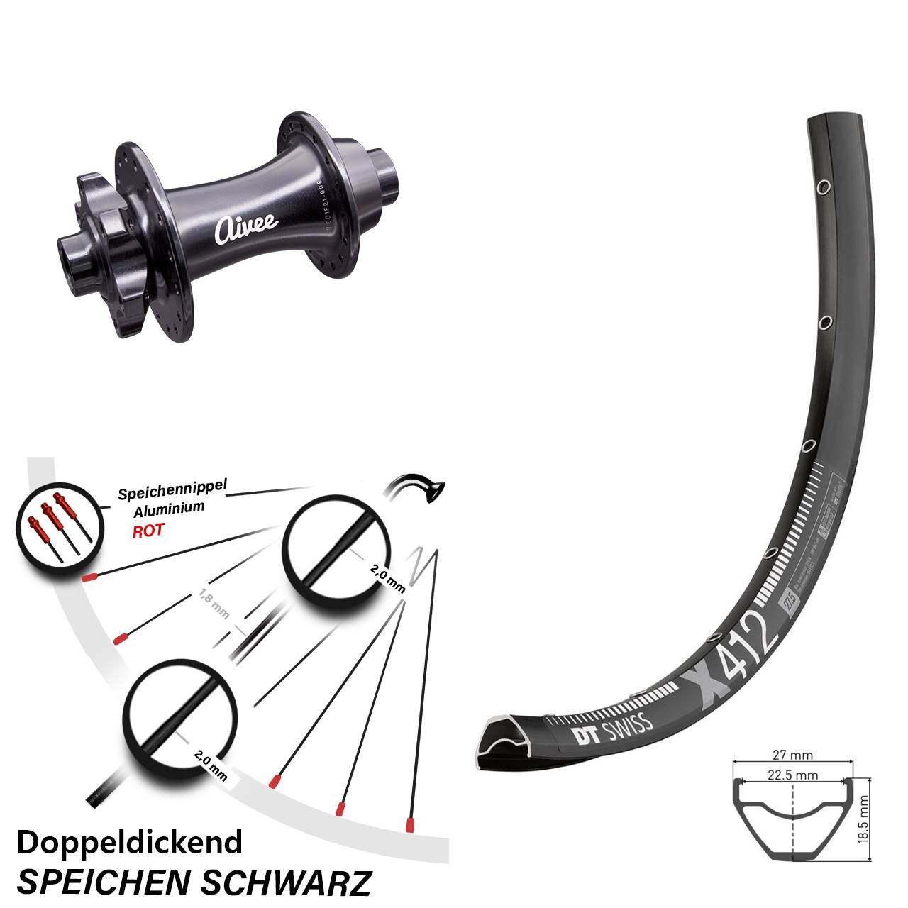 Boost Disc Vorderrad 15x110 28 Zoll DT Swiss X412 Aivee Classic
