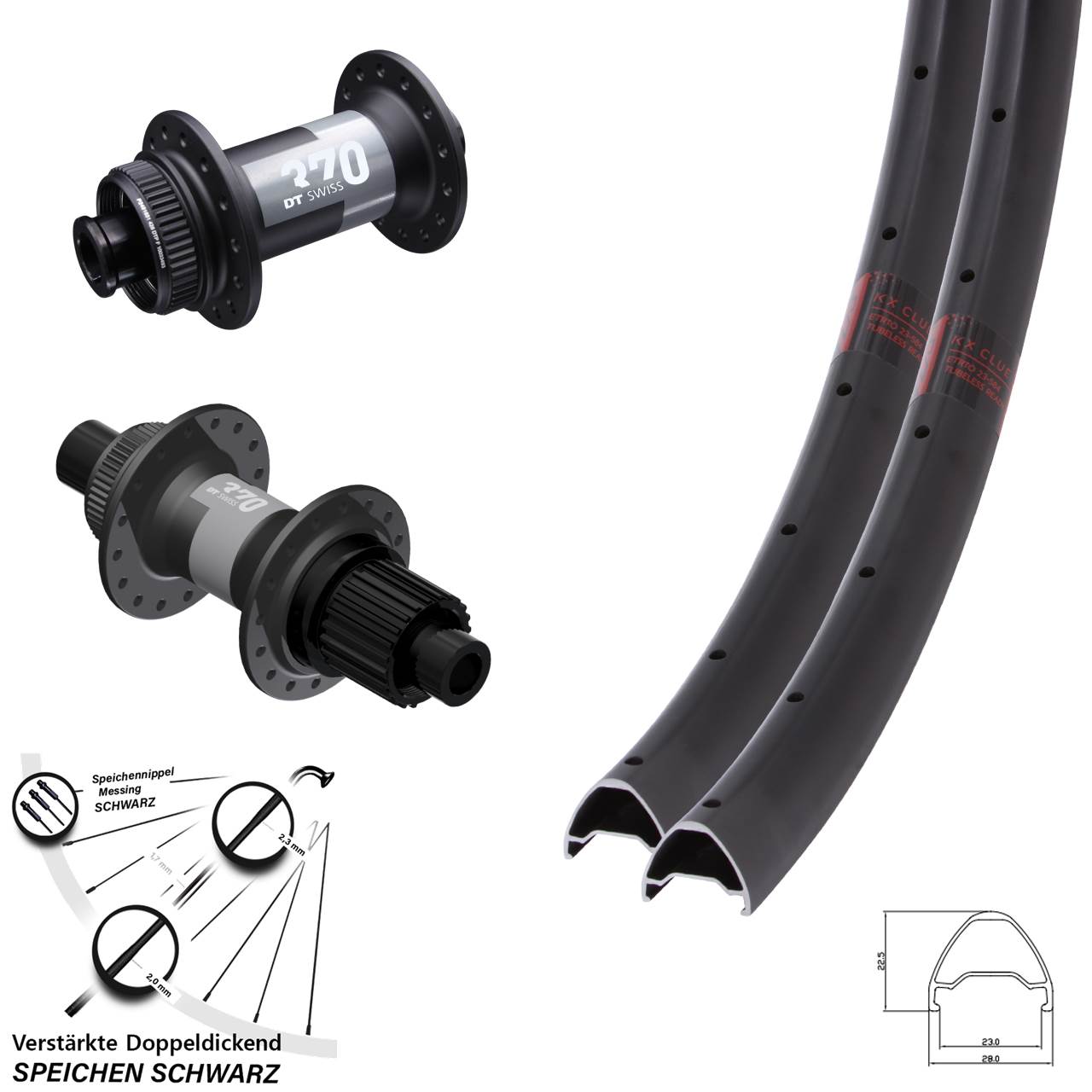 28 Zoll KX Clue DT Swiss 370 Centerlock Laufradsatz 12x100/142 Shimano Micro Spline