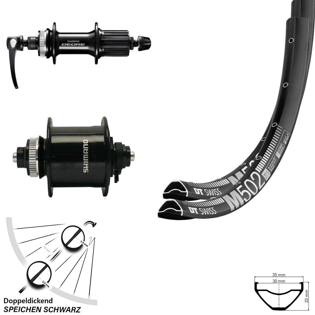 DT Swiss M502 Shimano DH-UR700-3D Deore 29 Zoll Laufradsatz für Schnellspanner 8-11 fach