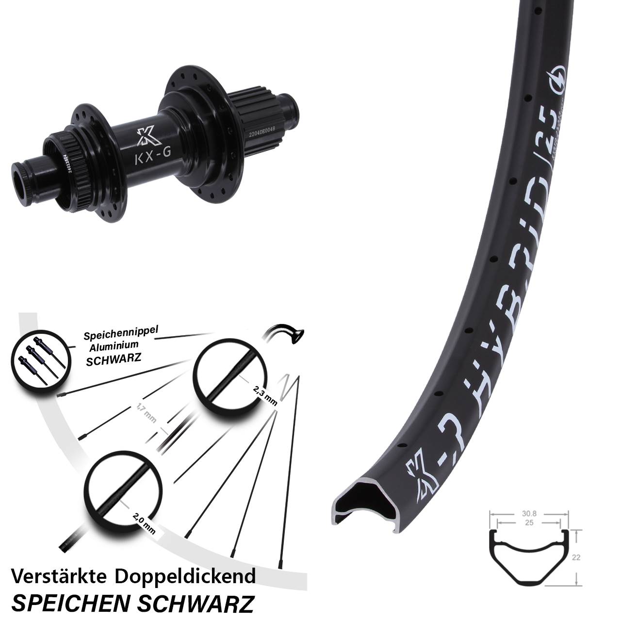 KX-GSR Hybrid 25 Heavy Duty 26 Zoll Hinterrad Centerlock 12x142 Shimano Micro Spline