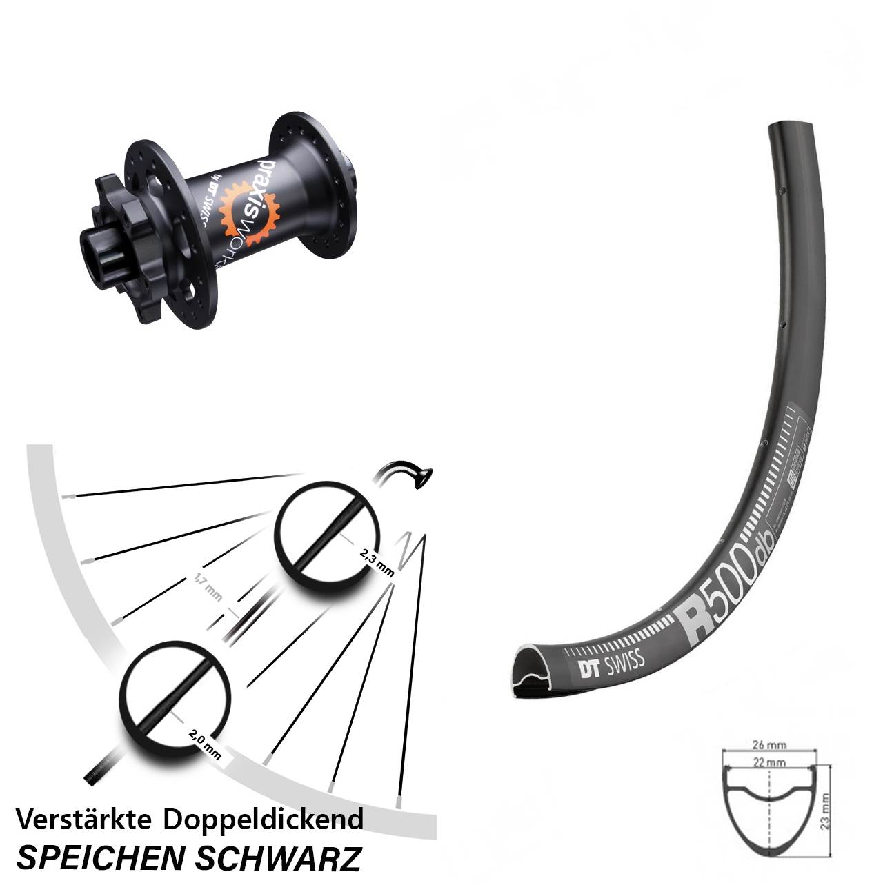Disc Vorderrad 12x100 28 Zoll DT Swiss R500-350 SL