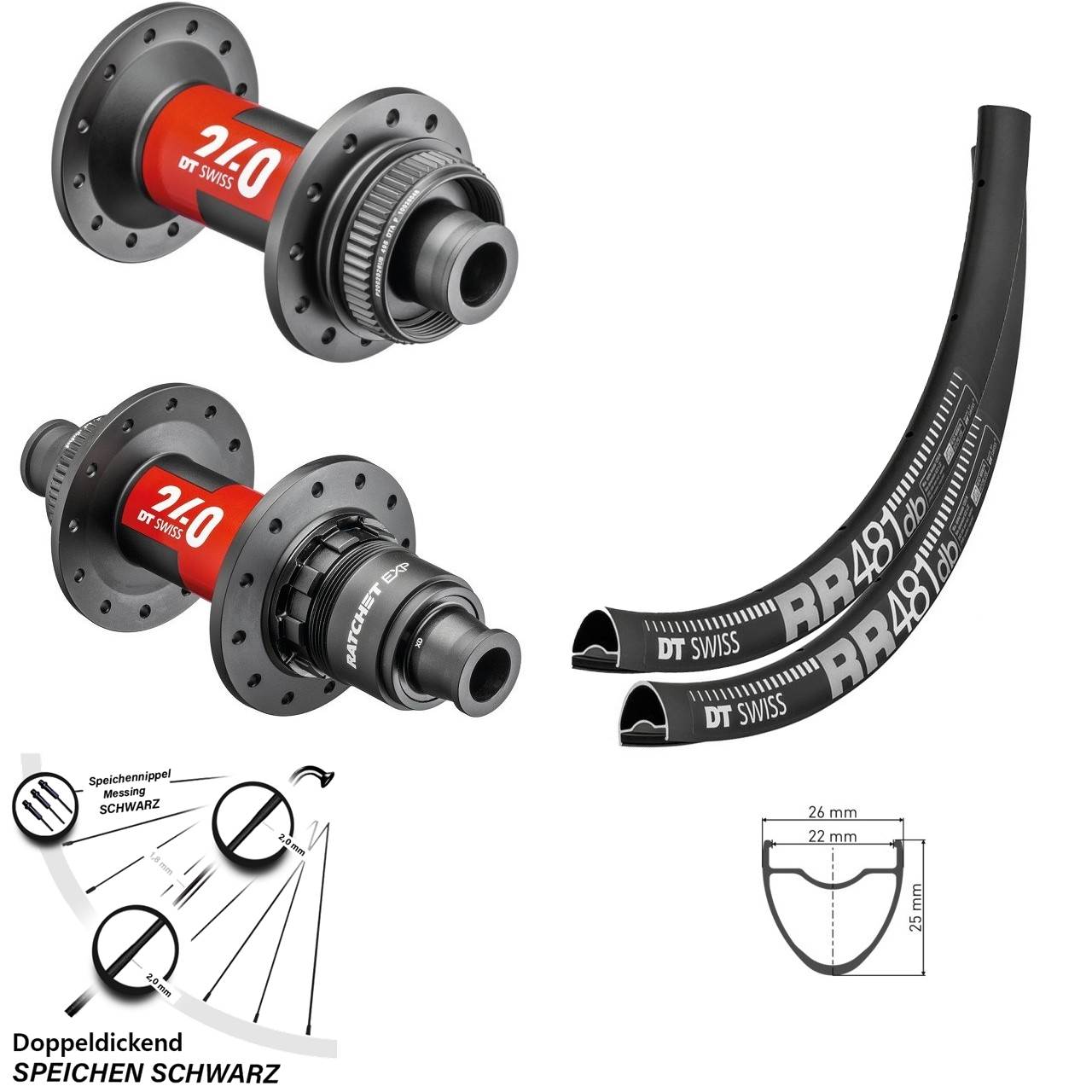 Laufradsatz 28 Zoll DT Swiss 240 Felge RR 481 Tubeless Sram XD-R