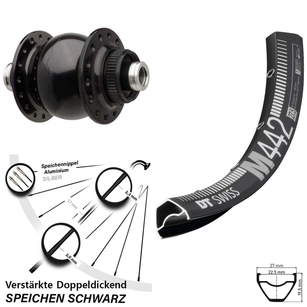SON 28 DT Swiss M 442 29 Zoll Nabendynamovorderrad Centerlock 12x110 Boost