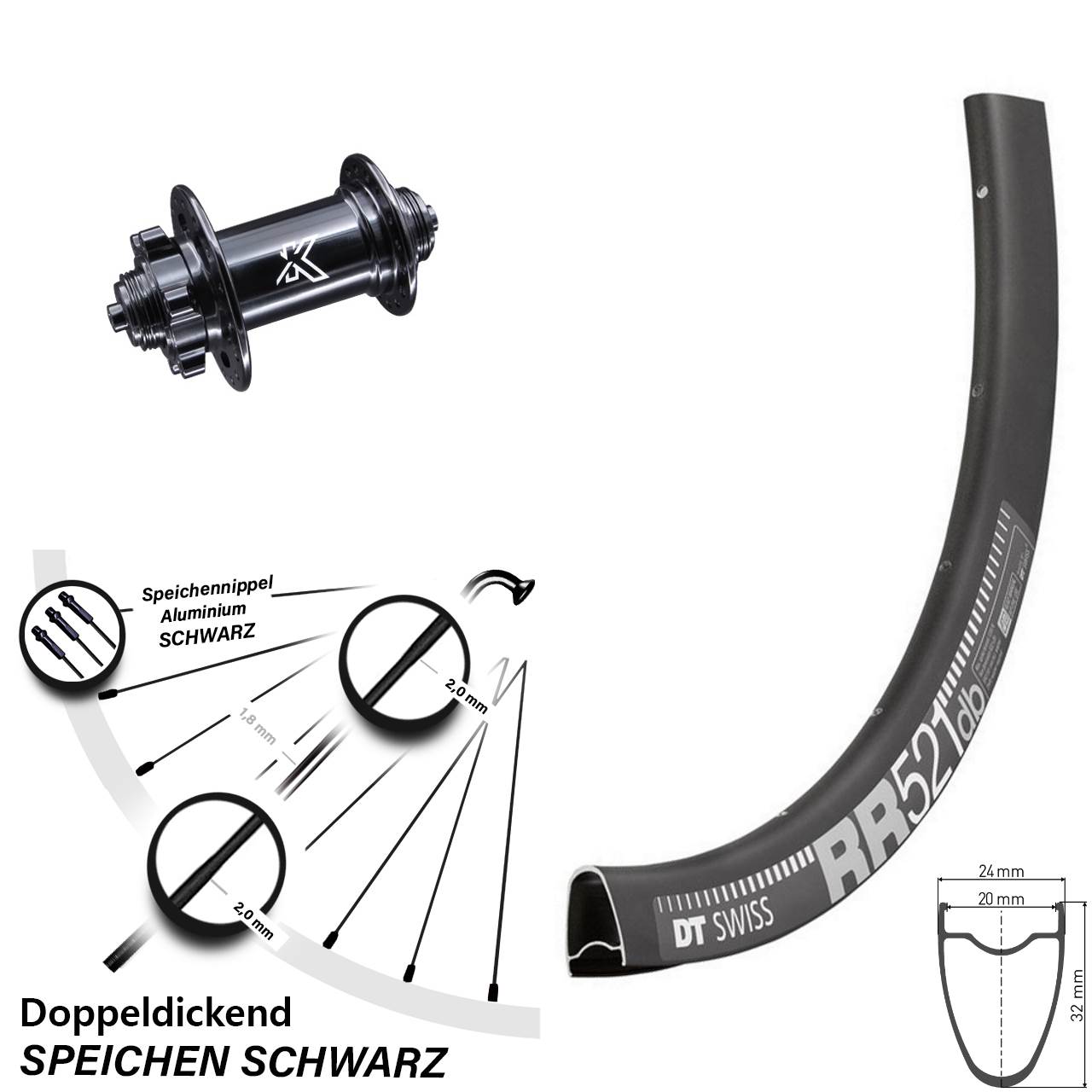 Disc Laufrad für Schnellspanner 28 Zoll DT Swiss RR521 KX-M