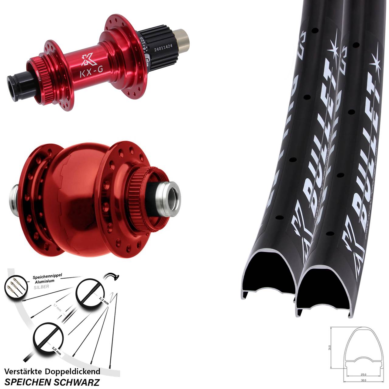 28-29 Zoll KX-G Bullet rot SON 28 Disc Laufradsatz 12x100/142 Micro Spline