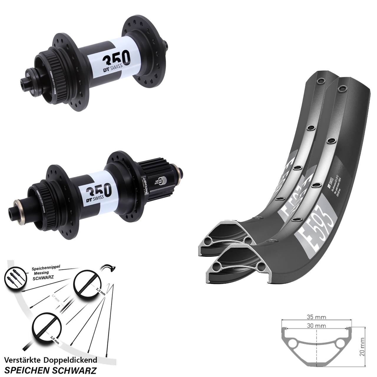 DT Swiss E593-350 650B Disc Laufrad-Satz QR Micro Spline