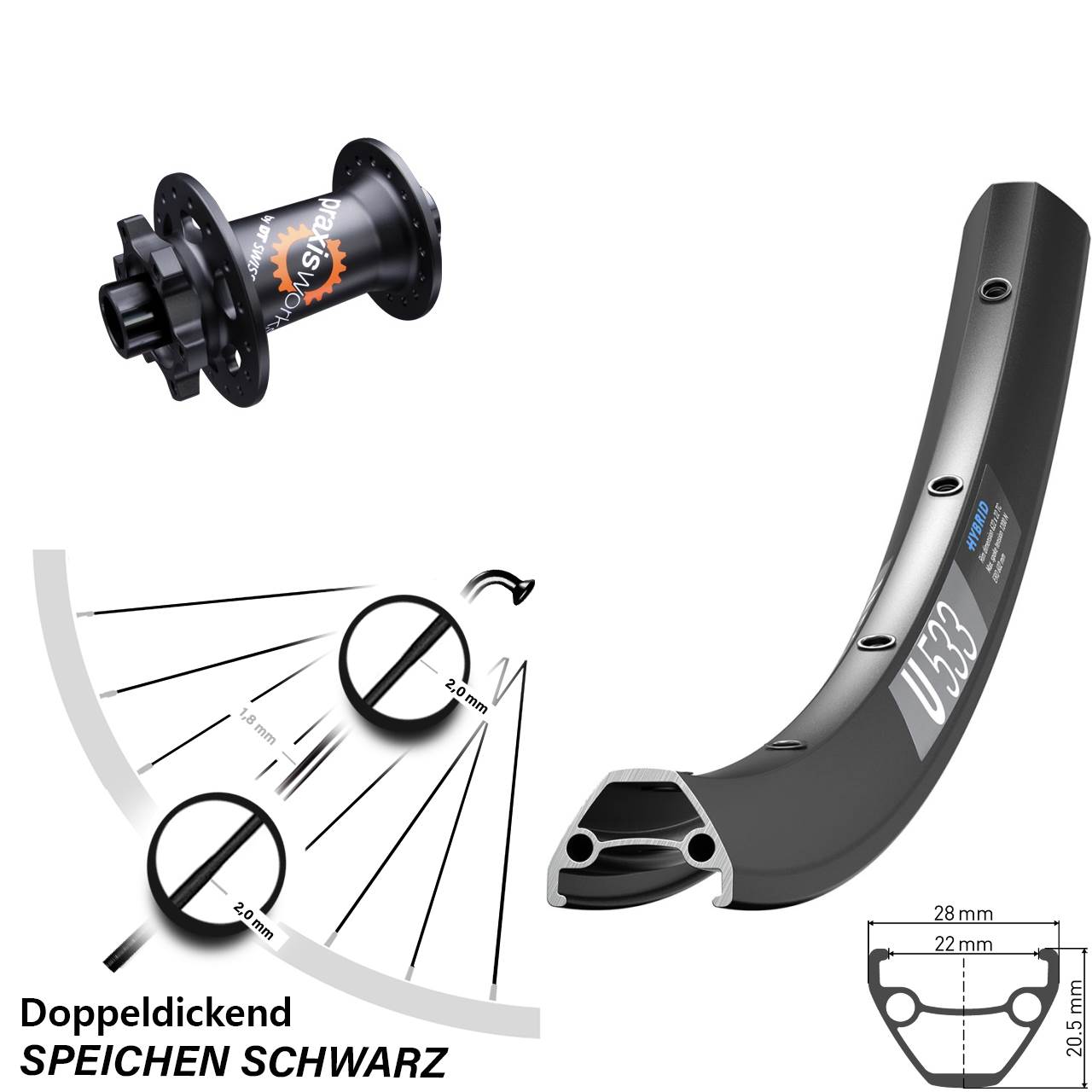 DT Swiss U 533-350 SL 26 Zoll Disc Laufrad 15x100