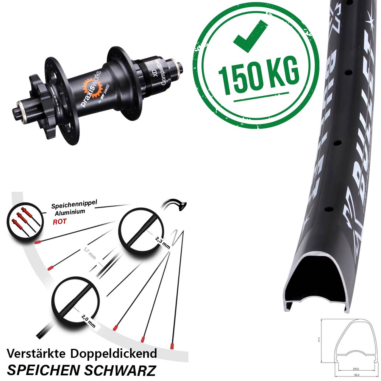 KX Bullet OS DT Swiss 350 28 Zoll Hinterrad 6-Loch QR XD
