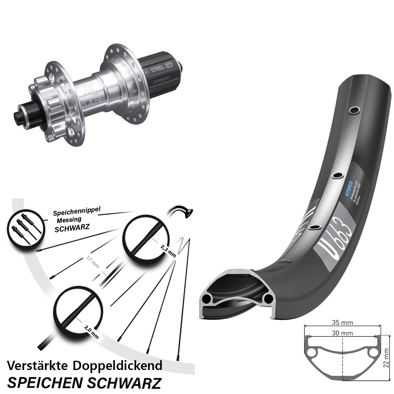 Disc Laufrad für Schnellspanner 27,5 Zoll DT Swiss U 663 KX-E 6-fach gelagert 8-12 fach HG