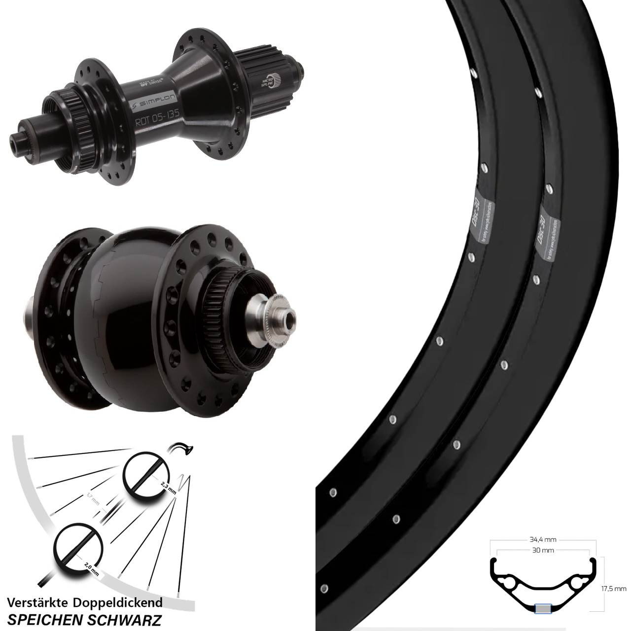 Ryde Disc 30 DT Swiss 370 Hybrid SONdelux 29 Zoll Laufradsatz QR Micro Spline