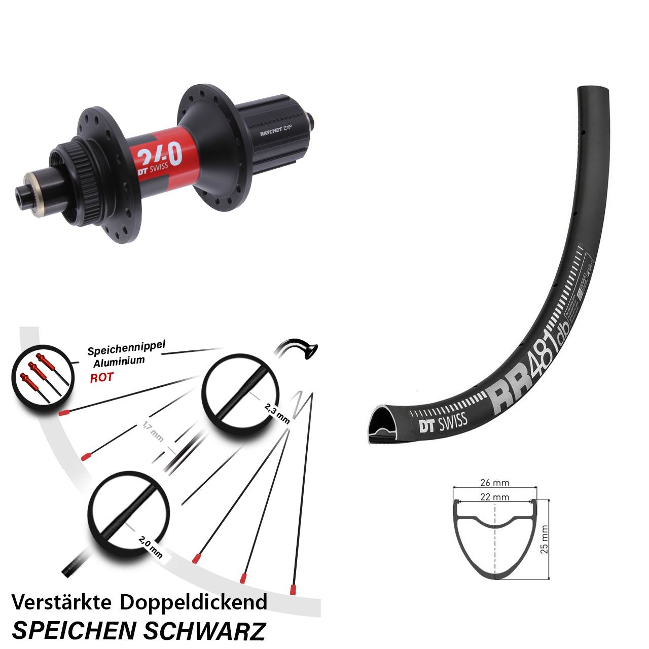 DT Swiss RR481 240 28 Zoll Disc Laufrad für Schnellspanner 11-12 fach