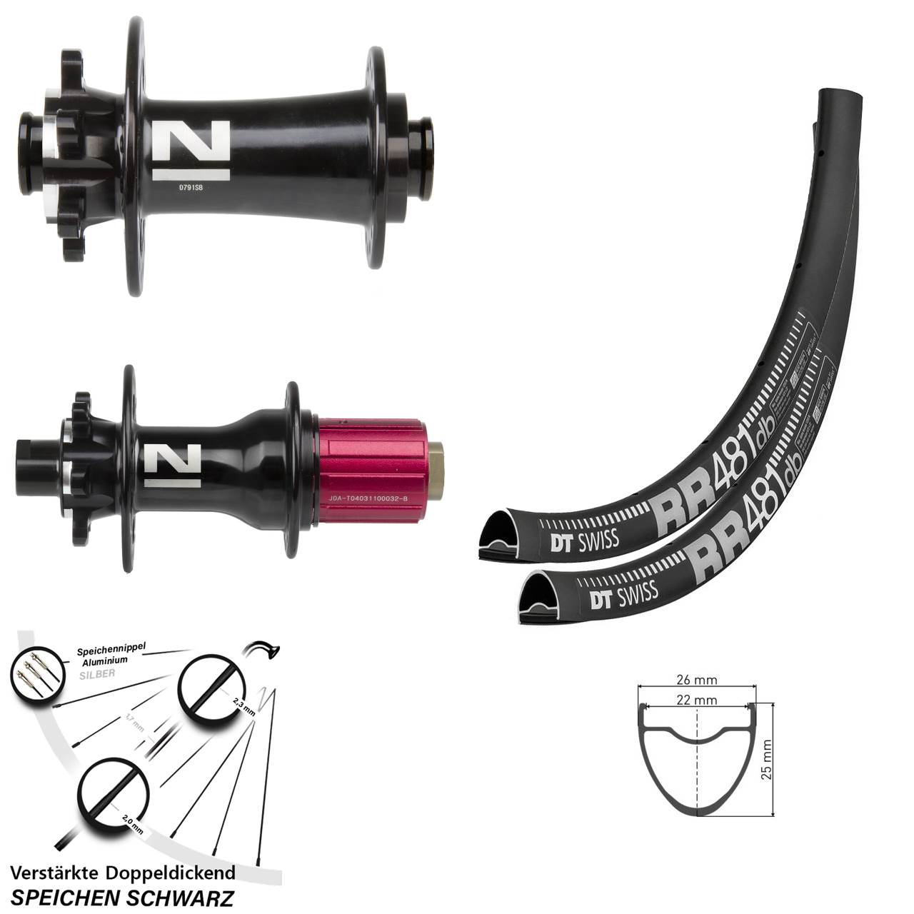 DT Swiss RR 481 Novatec D791-D792 28 Zoll Laufradsatz 6-Loch 12x100/142 8-12 fach