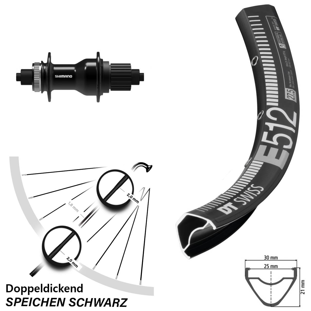 650B DT Swiss E512 Shimano FH-QC500 Disc Laufrad QR Micro Spline