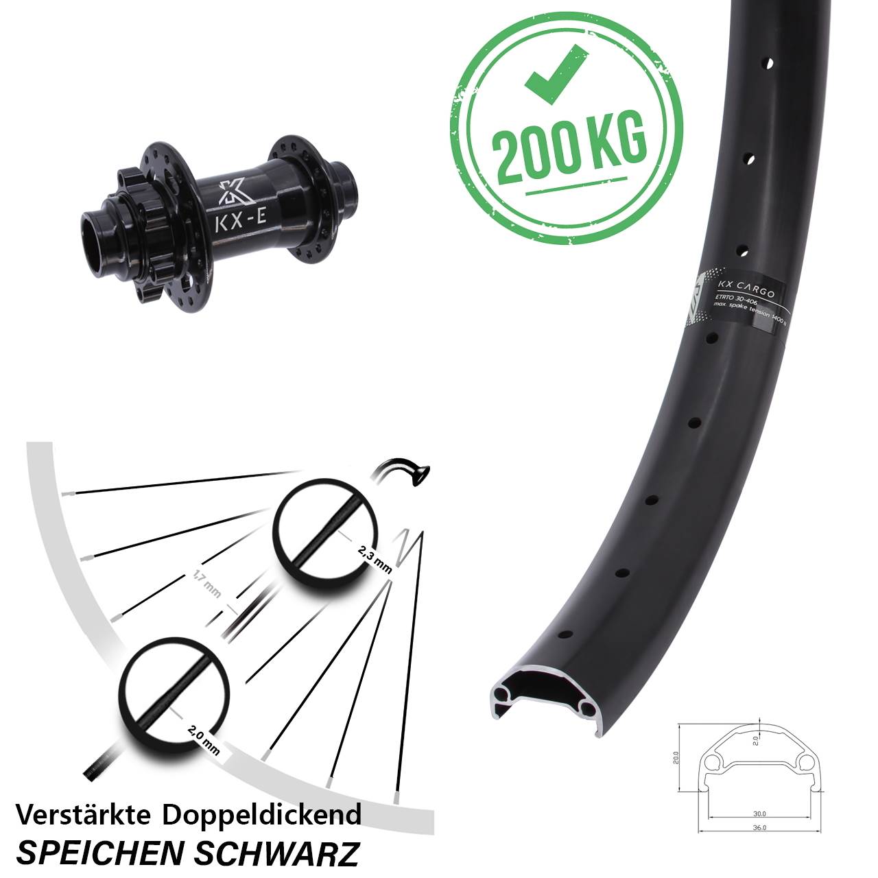 Vorderrad 6-Loch 20 Zoll KX-E Cargo 20x110 non Boost