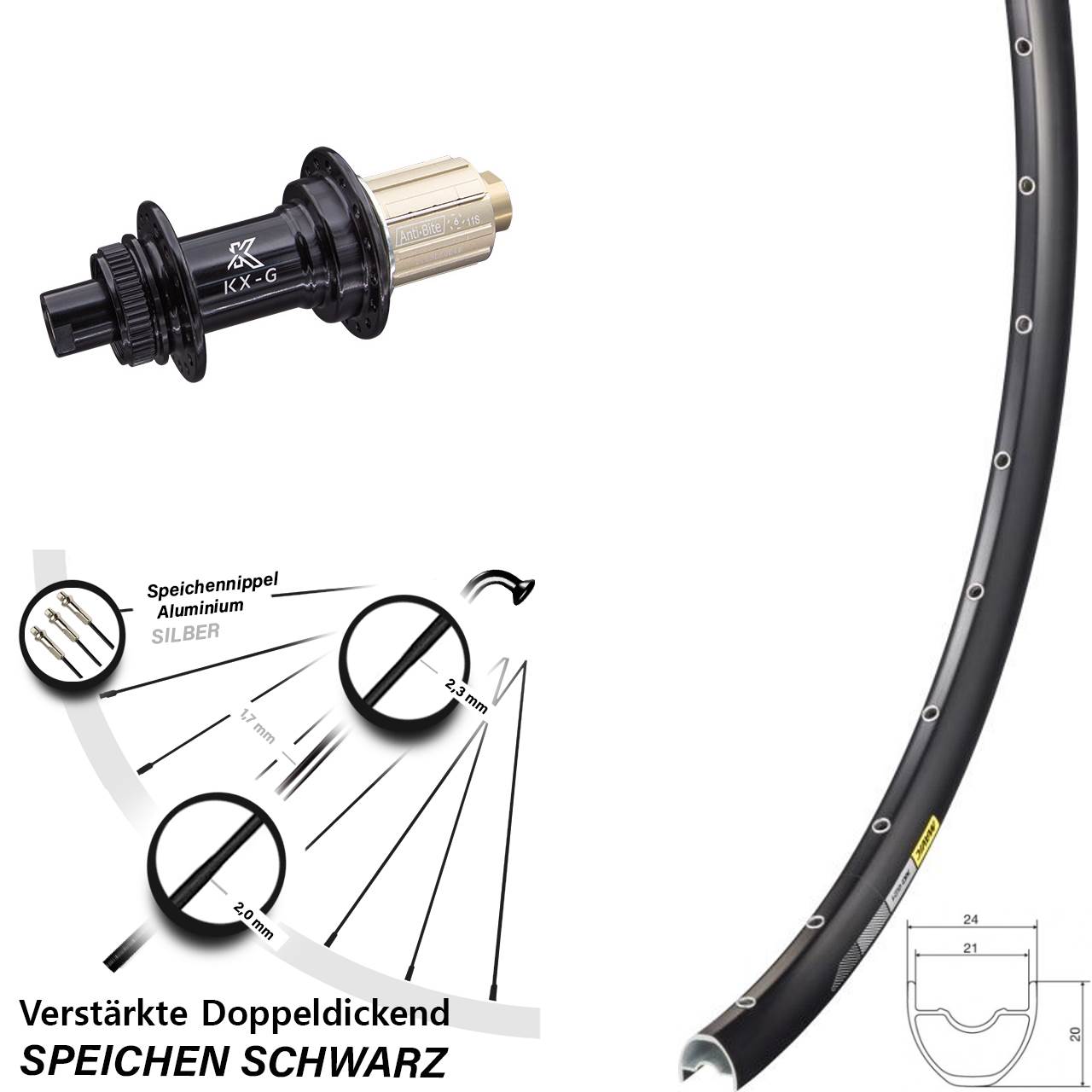 Hinterrad 29 Zoll Mavic XC621 KX-G Centerlock schwarz 8-12 fach 12x142