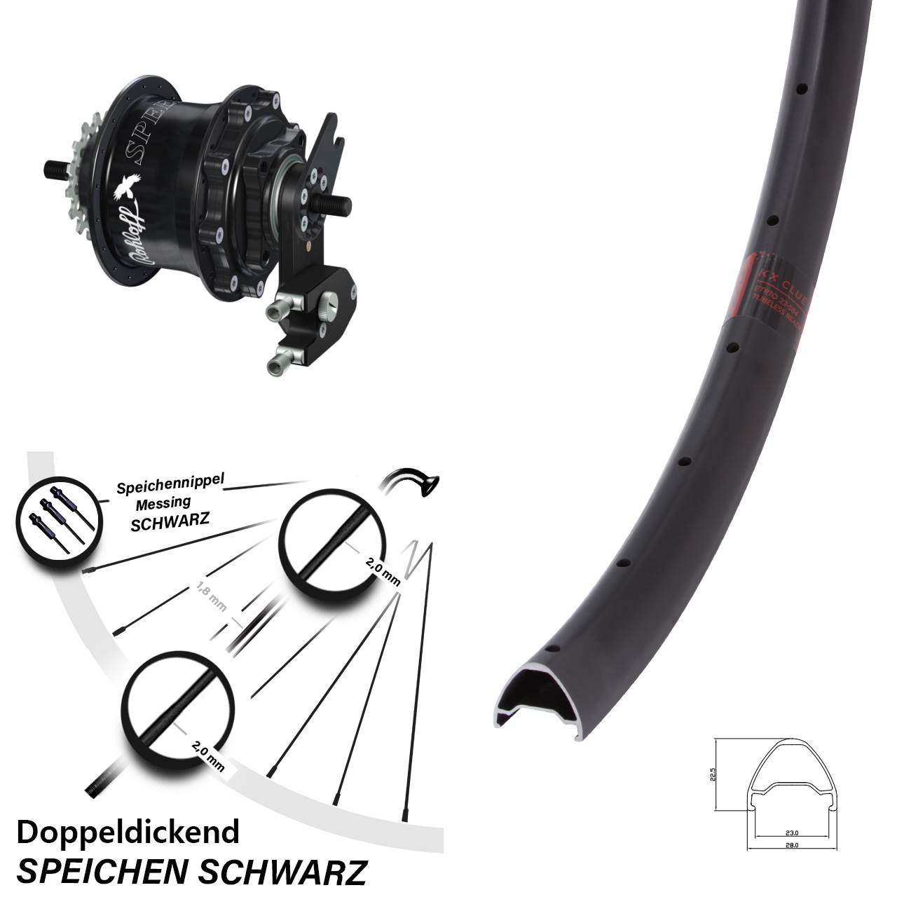 Hinterrad 26 Zoll KX Clue Rohloff Speedhub 500/14 TS DB OEM2 Tandem schwarz