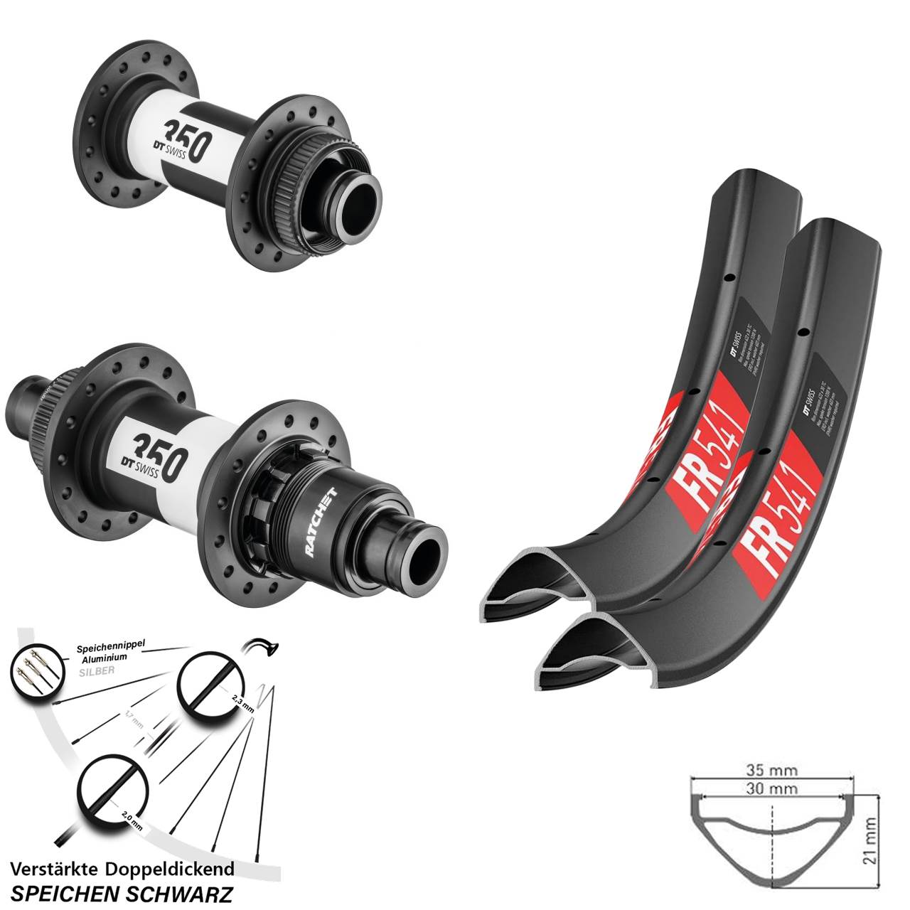 27,5 Zoll DT Swiss FR541 350 SRAM XD Centerlock Disc Laufrad-Satz 15x100 12x142