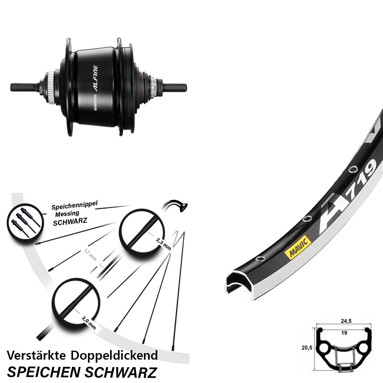 28 Zoll Shimano 8 Gang Alfine Mavia A719 Hinterrad